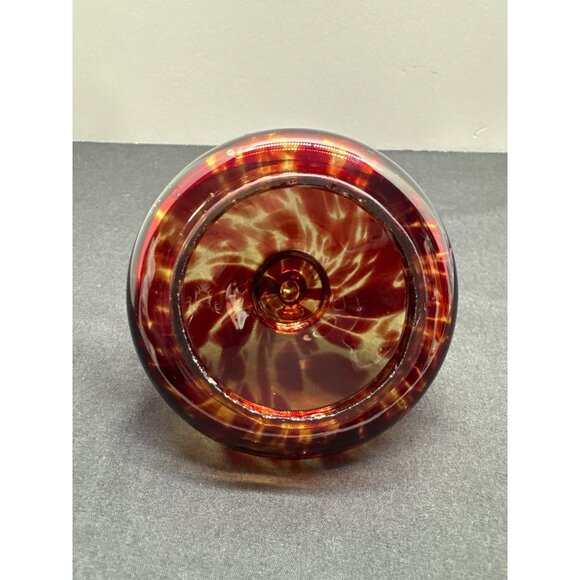 Vintage Art Glass Replacement Lid With Ball Top Swirling Amber & Red Cheetah Des - Picture 4 of 7